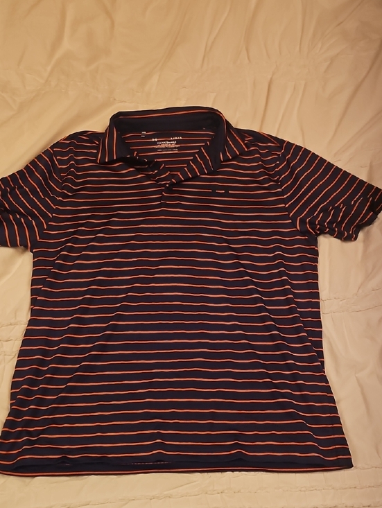 Under Armour Other - Under Armour Men's Navy Polo with Coral Stripes Lg